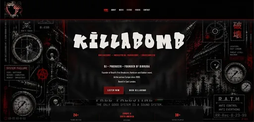 KILLABOMB artist website homepage