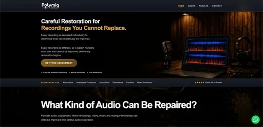 Polymiq Audio Lab website homepage